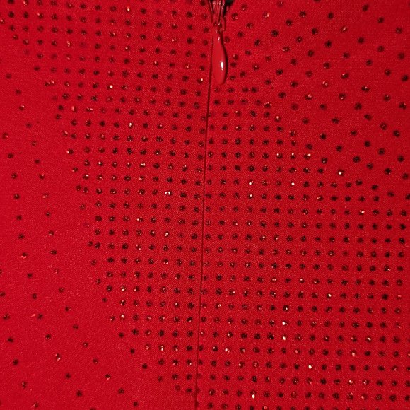 Calvin Klein red sequin scoop neck split bell sleeve red belted dress - Picture 8 of 16